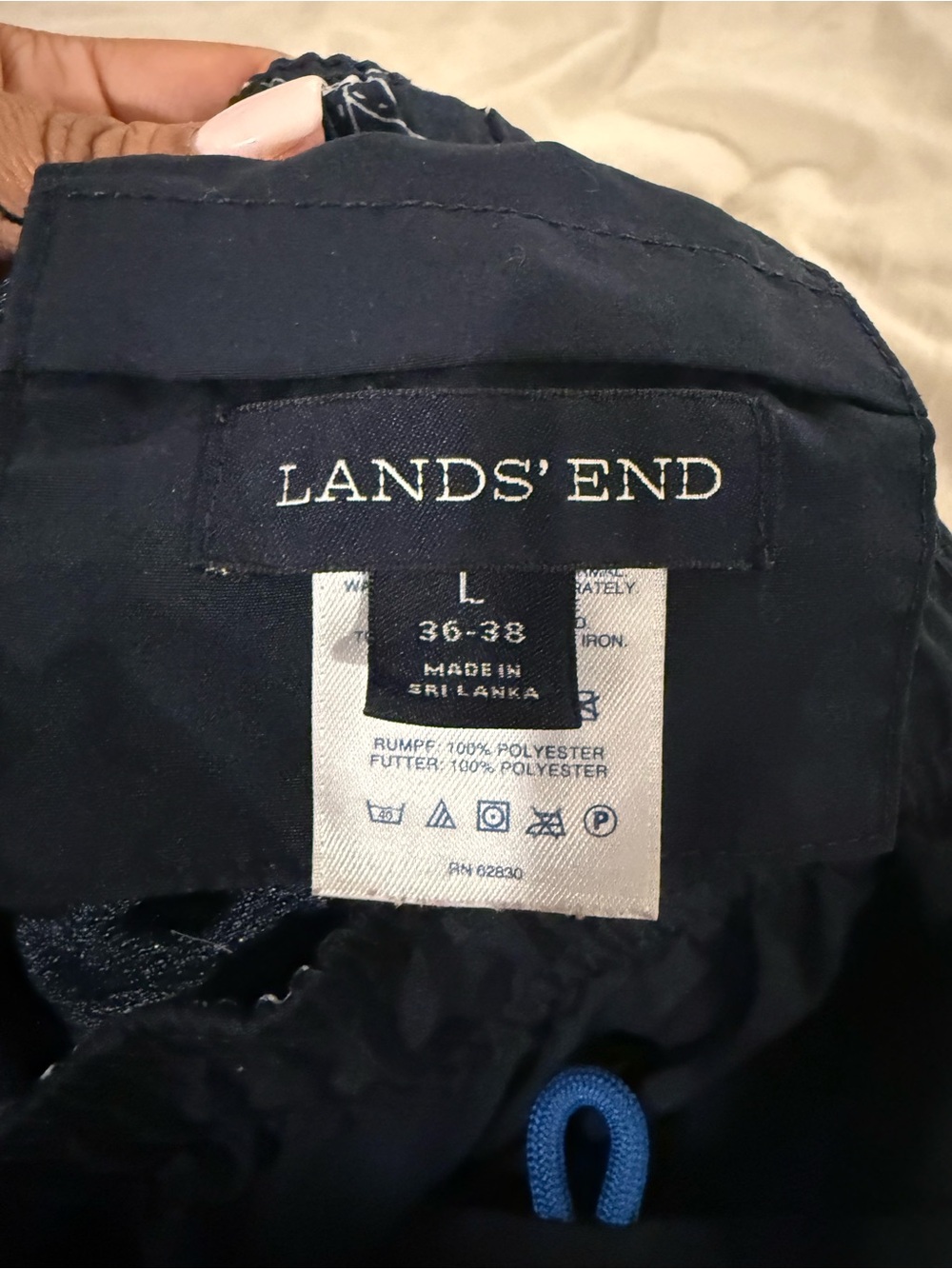 Lands’ End Men’s Swim Trunks Size Large 36-38 Navy Blue Drawstring Beach Resort - Picture 2 of 3